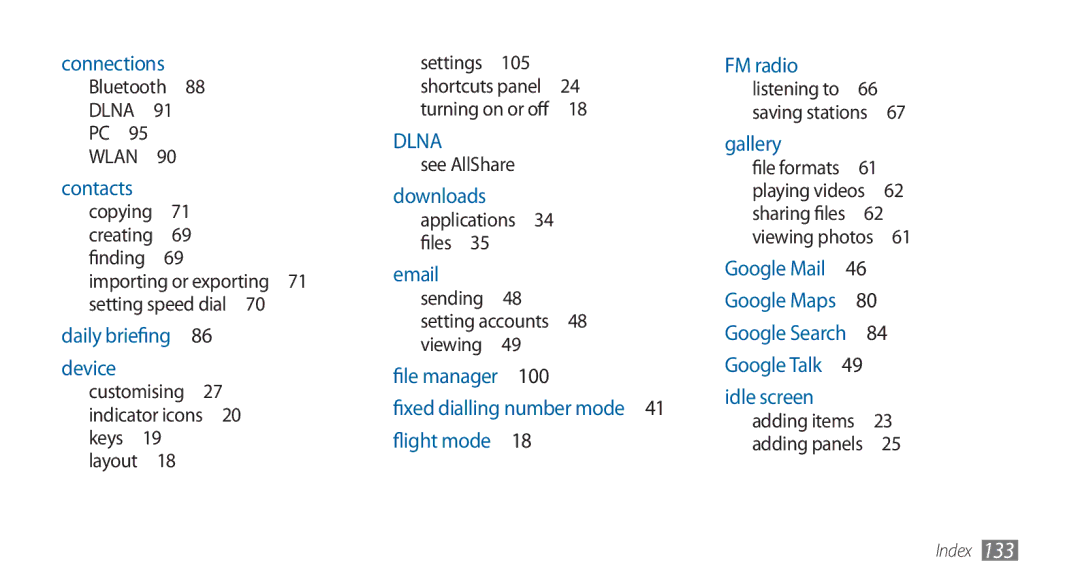 Samsung GT-I5800DKADBT manual Setting speed dial , Indicator icons , Settings , See AllShare, Files , Sending , Viewing  